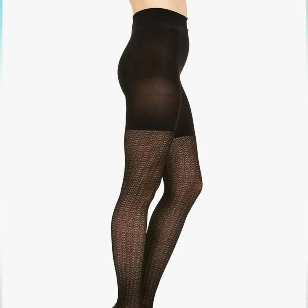 NEW Assets by Sara Blakely Spanx Black Textured Wish Bone Tights 2049 Size 3